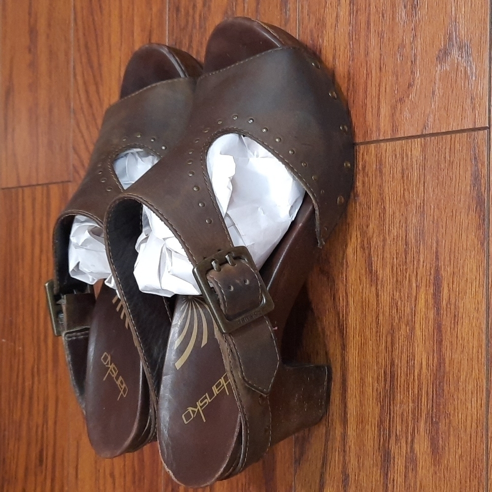 Dansko Ripley Brown Leather Studded Peep toe Sandals - Picture 2 of 7